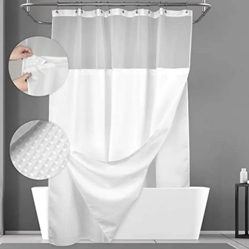 Minghe Fabric Shower Curtain with Removable Liner,Heavy Duty Cloth Shower Curtain Waterproof Bathroom Shower Curtain