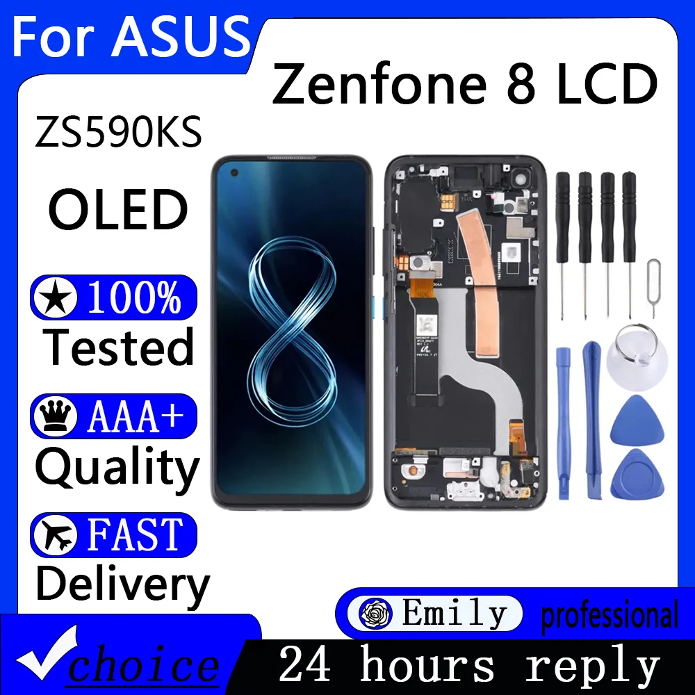 AMOLED-дисплей Txiusj для Asus Zenfone 8 ZS590KS 5,9-дюймовый экран с емкостным сенсорным дигитайзером и рамкой