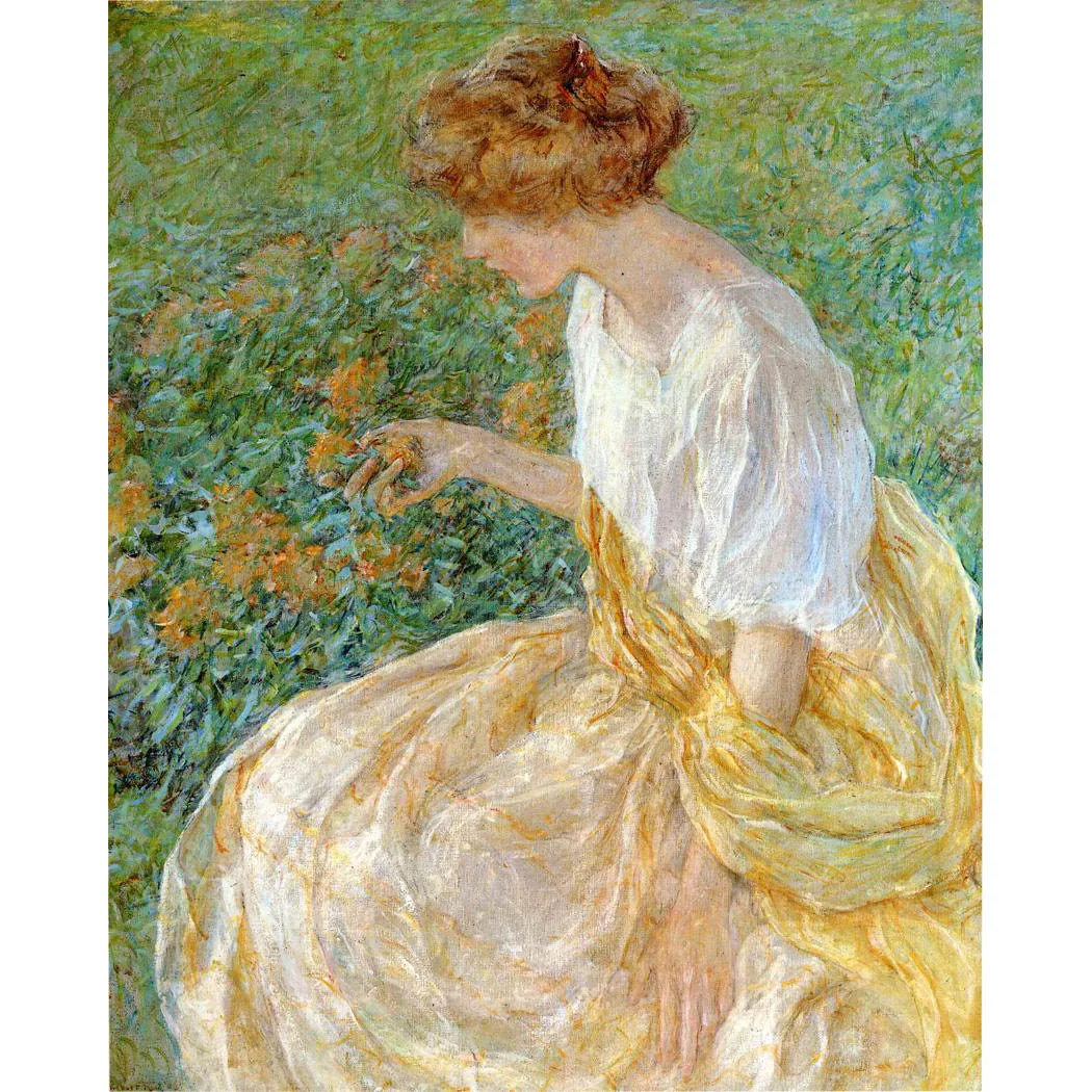 Robert Lewis Reid paintings,The Yellow Flower,World famous painting replica,Hand painted figure painting on canvas,Room decor