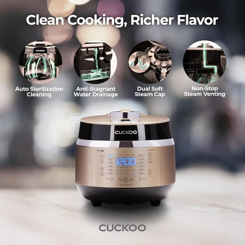 CUCKOO-Indução Aquecimento Pressão Panela De Arroz, Auto-Clean, Guia De Voz, 15 Opções De Menu, 3 Cup, CRP-EHSS0309FG