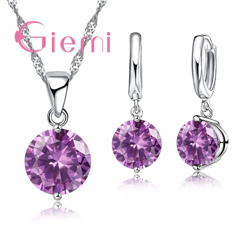 Hot Sell Popular Classic Round 925 Silver Wedding Engagement Jewelry Sets For Women Pendant Necklace Hoop Earring