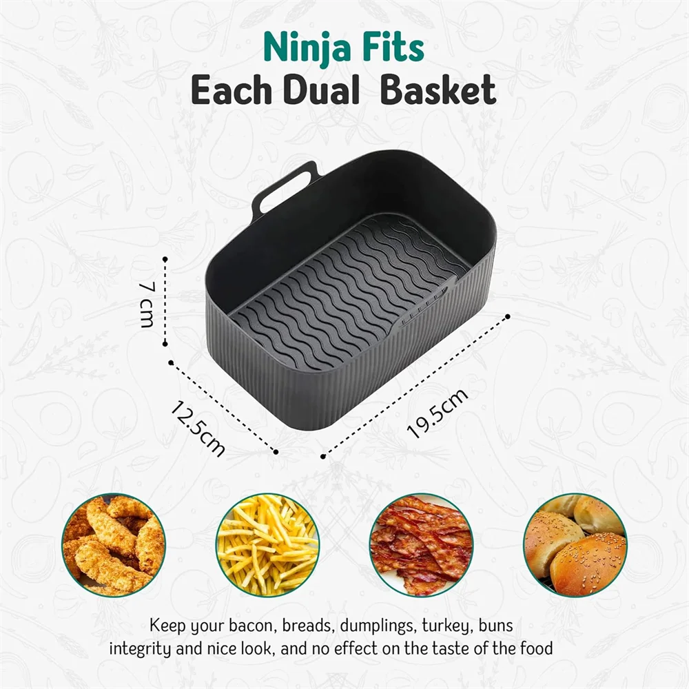 Silicone Air Fryer Liners,7.67x4.92 Inches Square Basket Trays, Reusable Baking Mats,Oven Additions, Compatible with Ninja DZ201