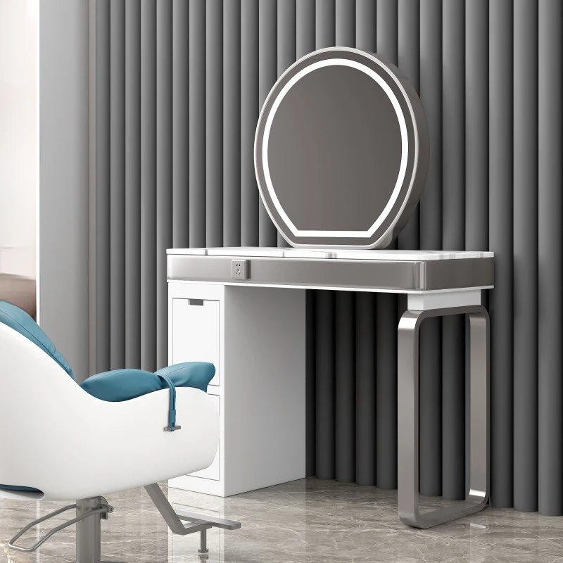 Barber shop mirror hair salon special double-sided hair mirror table with cabinet marble hair cutting and perm table