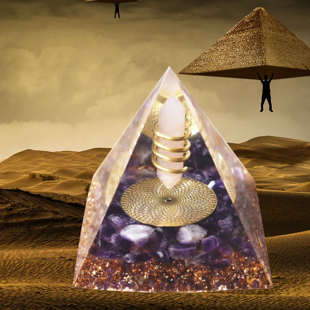 Energy Pyramid Orgonite Pyramid Reiki Natural Amethyst Ball Crystal Healing Stones Chakra Meditation Tool Ornaments Home Decor