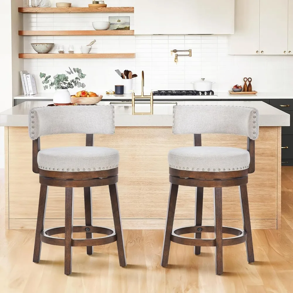 

Swivel Bar Stool Set Of 2, Modern Swivel Barstool With Back, Counter Height Bar Stools, 25 Inch Upholstered Wood Barstool