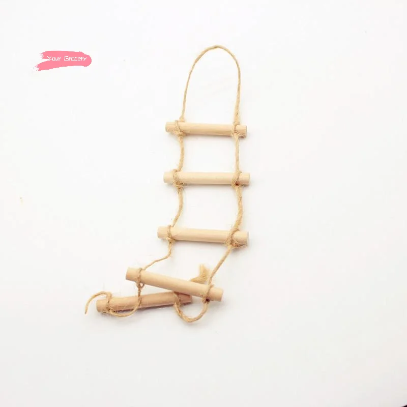 1 pçs mini corda de cânhamo de madeira pendurado escada para casa de bonecas pet jardinagem-casa de boneca acessório cena em miniatura modelo brinquedo