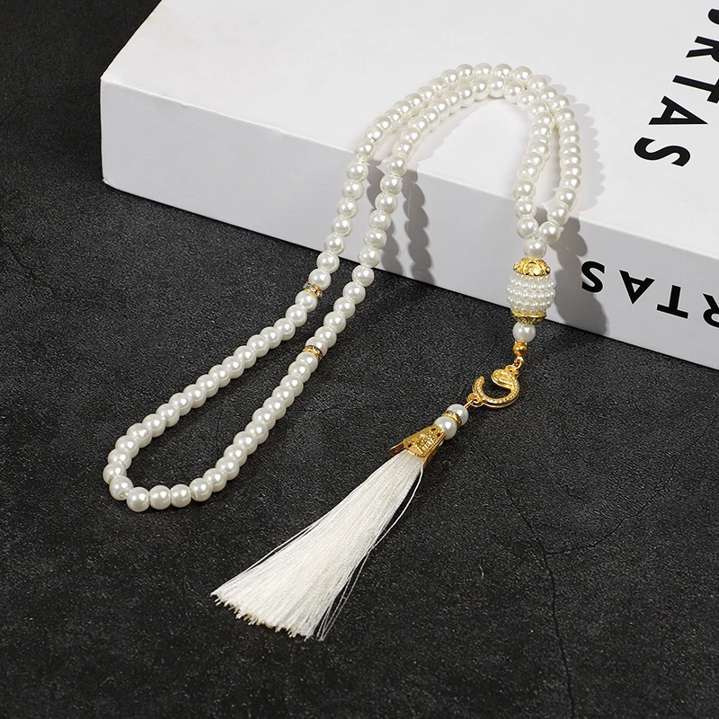 

6mm 99pcs Glass Pearls Islamic Prayer Beads Bracelet with Tassel Muslim Party Home Decoration Eid Mubarak Ramadan Gifts Supplies