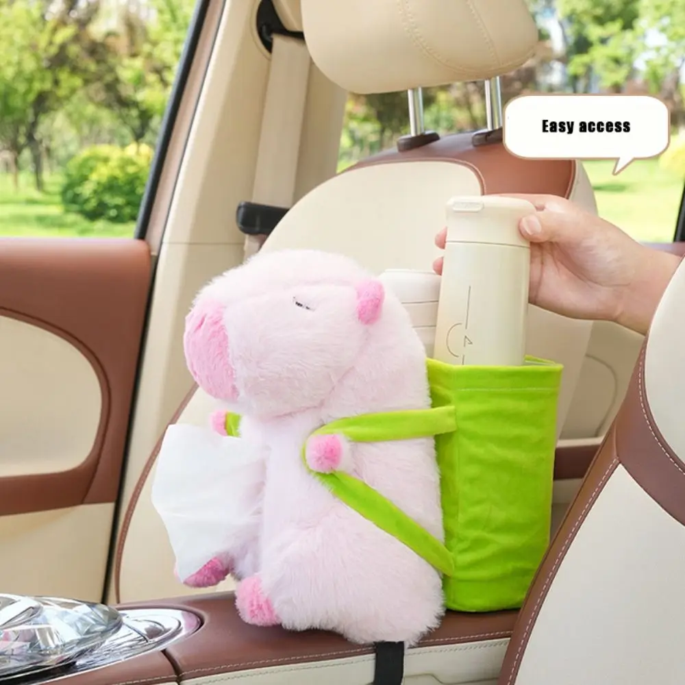 

Soft Car Tissue Boxes Multi-function Cartoon Capybara Plush Trash Bins Portable Cute Car Storage Bucket Car Armrest Box
