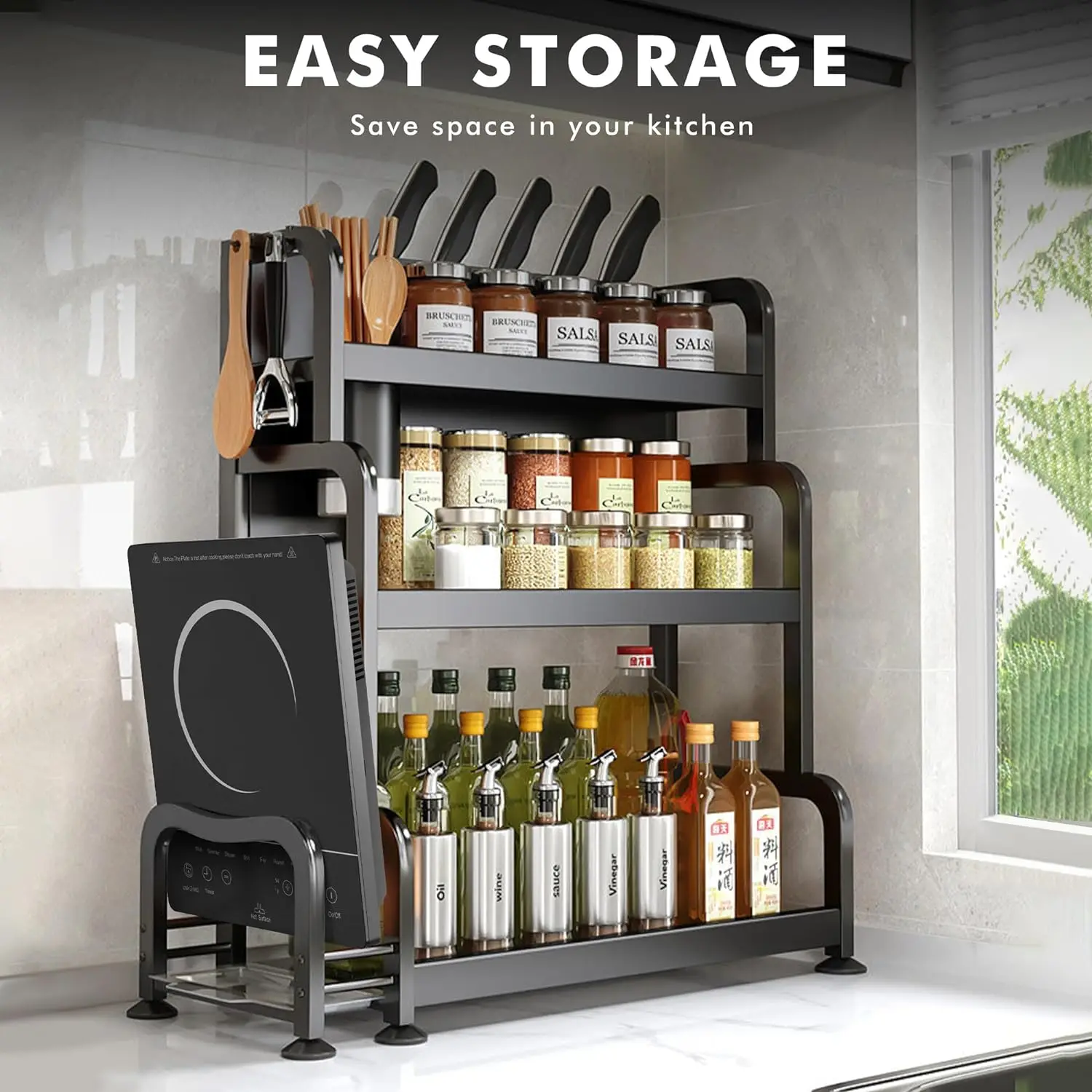 Piano cottura portatile in ceramica Karinear per TUTTI pentole, Pulg in piano cottura elettrico singolo con timer da 4 ore, 9 livelli di potenza fino a 2000 W