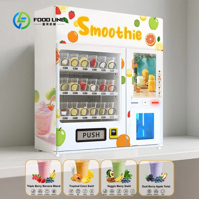 Self-Service Coin-Operated Wall-Mounted Frozen Fruit Smoothie Vending Machine 32-inch Touchscreen Cooling System Metal Custom