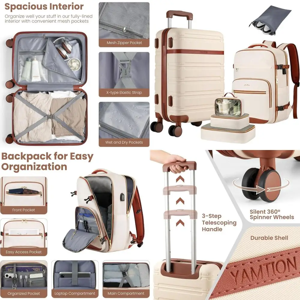 مجموعة أمتعة صلبة مكونة من 6 قطع مع عجلات دوارة، حقيبة حمل مُعتمدة من 20 TSA لأساسيات السفر #1
