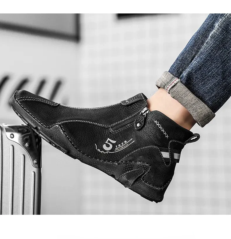 รองเท้าลำลองผู้ชายสไตล์เรโทร เทรนด์ใหม่ เหมาะสำหรับเดินตลอดวัน รองเท้าบูทแบบมีซิป งานแฮนด์เมด สไตล์อังกฤษ-เกาหลี รองเท้าผ้าใบทรงโอเวอร์ไซส์