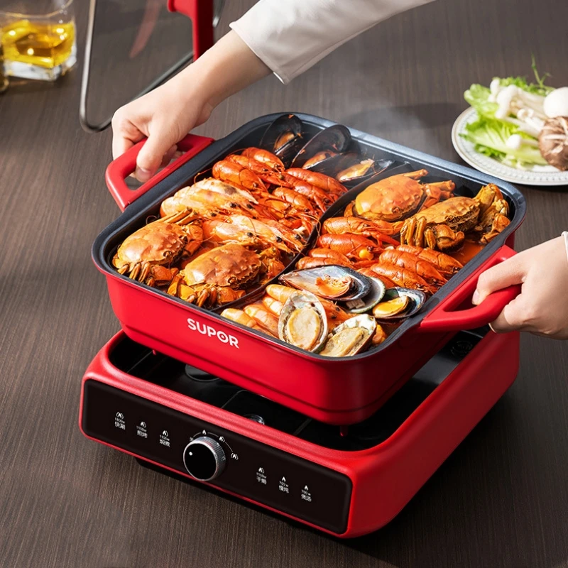 Electric Hot Pot Multi-functional Split Mandarin Duck Hot Pot Electric Cooking Pot Removable and Washable Non-stick Pan