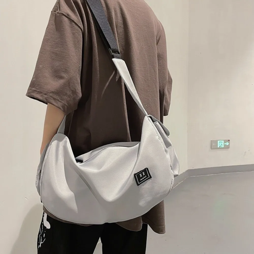 Large Capacity Nylon Shoulder Bag Harajuku Korean Style Canvas Dumpling Bag Solid Color Commute Sports Crossbody Bag Streetwear