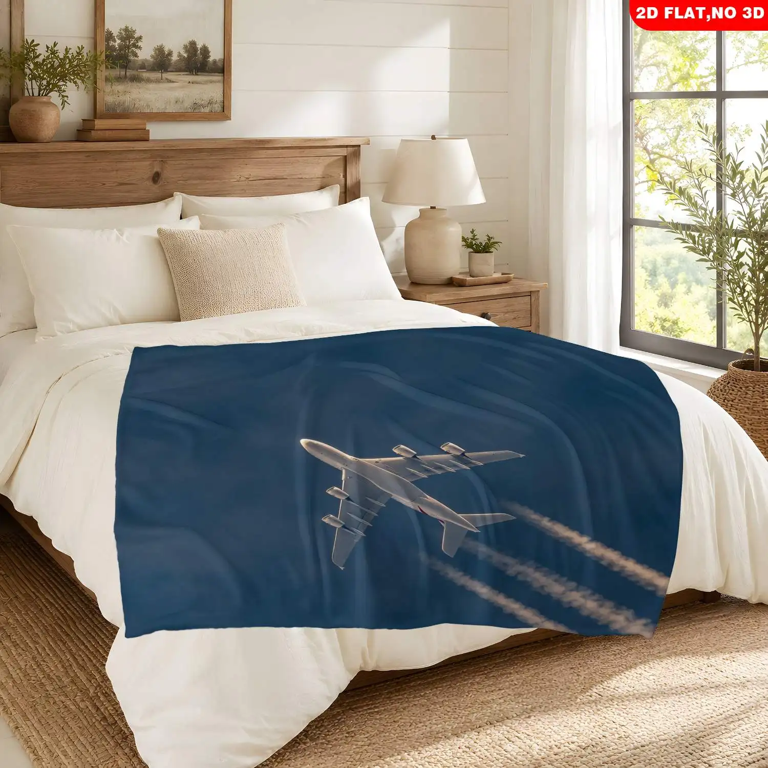 Cozy Airplane Throw Blanket Sky Blue Travel Cloud Aviation Decor for Sofa Bed Living Room Gift