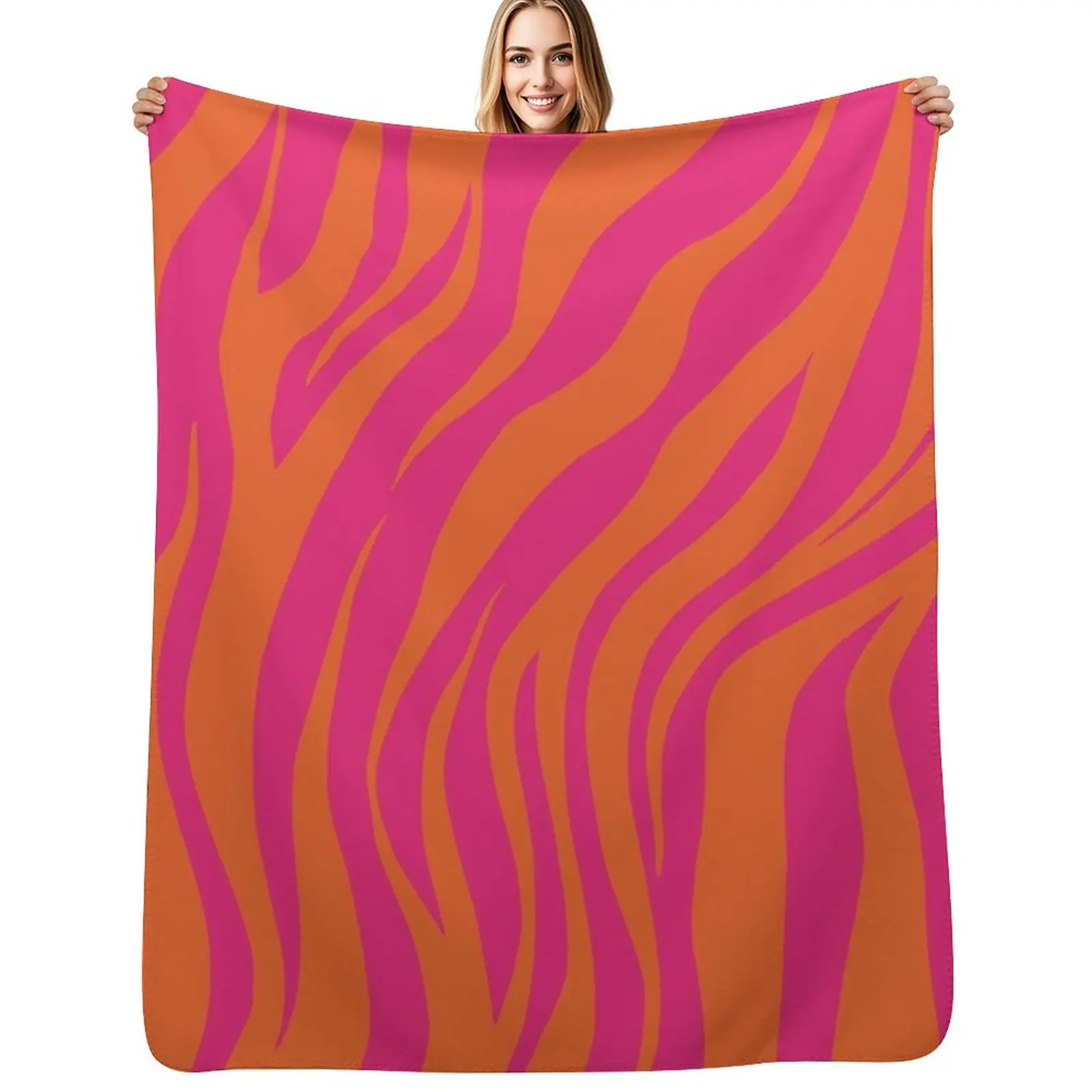 

Zebra skin texture Orange Pop and Hot Neon Pink Throw Blanket Single Soft Plush Plaid Blankets