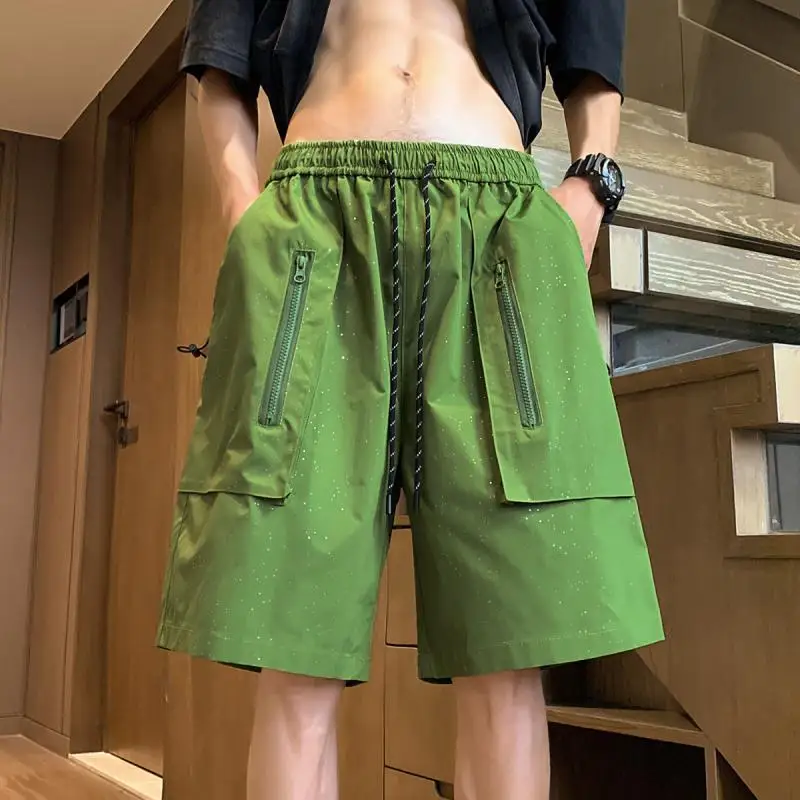 Celana Pendek Pria Pakaian Panjang Hitam Celana Pendek Kargo Bermuda Pria Cantik Pakaian Gaya Jalanan Jepang Baru Nilon Nyaman