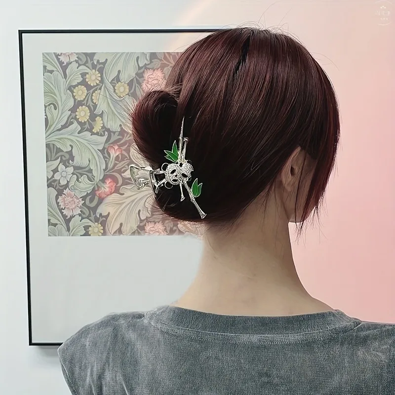 1pc Chinesischen Stil Panda Bambus Haar Clip Modische Niedliche Kleine Bär Wasser Diamant Haarnadel frauen Klaue Stil Haar Clip – Detail 4