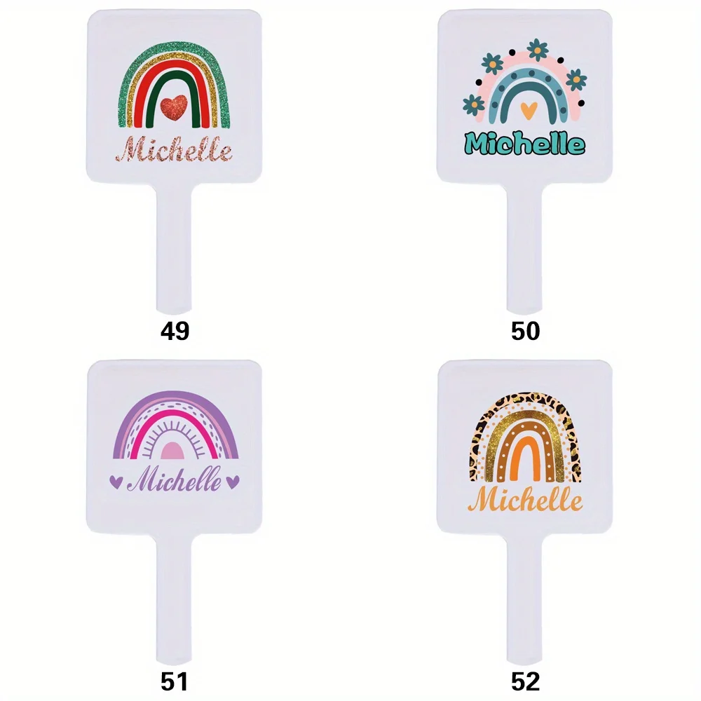 Personalisierter Namensspiegel mit Griff, tragbarer Kosmetikspiegel, leichtes Touch-Ups-Werkzeug, personalisiertes Regenbogenmuster