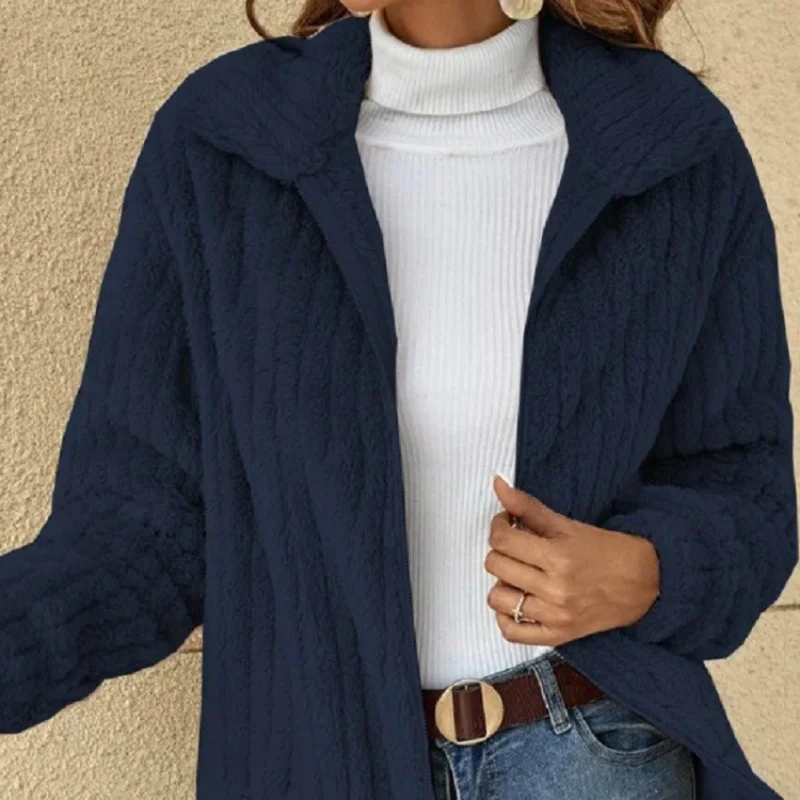 Autumn Winter Women Warm Furry Jacket New Fashion Patchwork Lapel Overcoat Female New Elegant Casual Communte Holiday Outerwears
