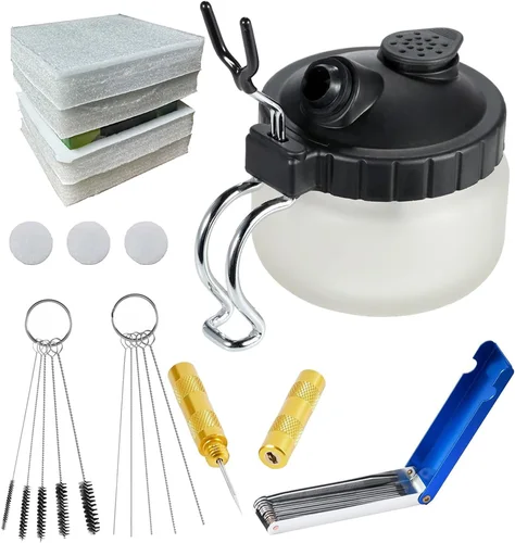 Joystar-Kit de limpieza de aerógrafo, pistola pulverizadora, juego de Herramientas de limpieza de lavado, boquilla de aguja, cepillo, soporte para olla de limpieza de vidrio, botella