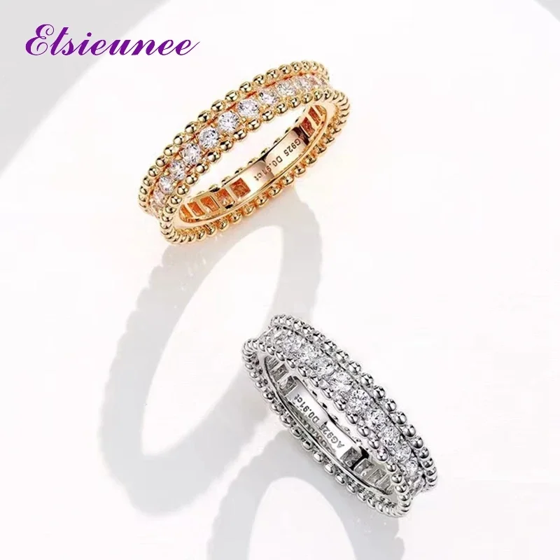 

ELSIEUNEE Top Quality 925 Sterling Silver Sparkling High Carbon Diamond Couple Ring Fine Jewelry Wedding Party Gift Wholesale