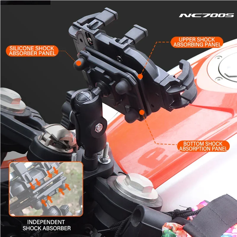 New Metal Motorcycle Phone Holder For Honda NC750X NC700S NC700X NC750S NC750 X/S LOGO Free rotating shock absorber anti slip