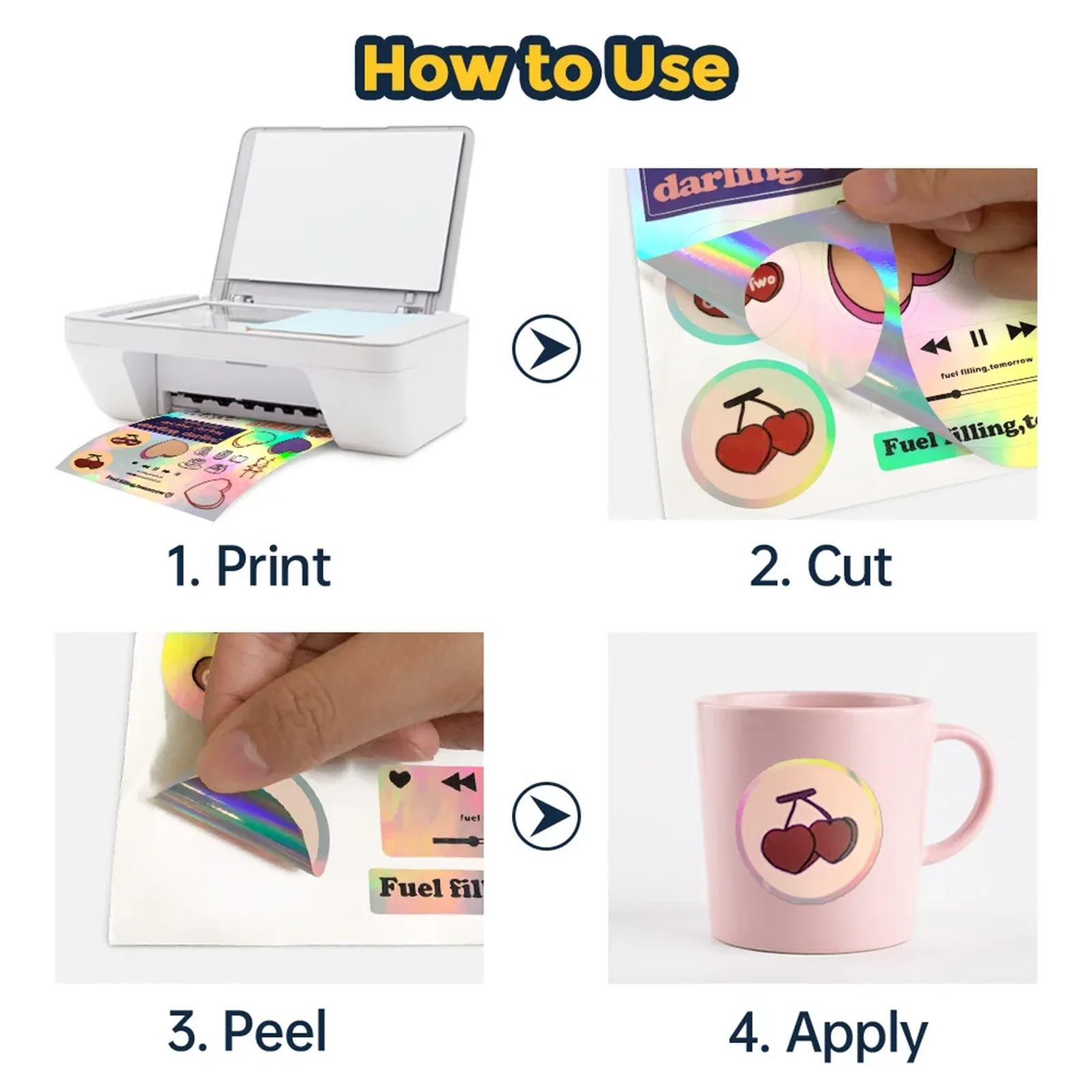 10 시트 홀로그램 무지개 비닐 스티커 용지 8.5x11 인치 방수 찢어짐 방지 잉크젯 문자 크기 스티커 프로젝트용