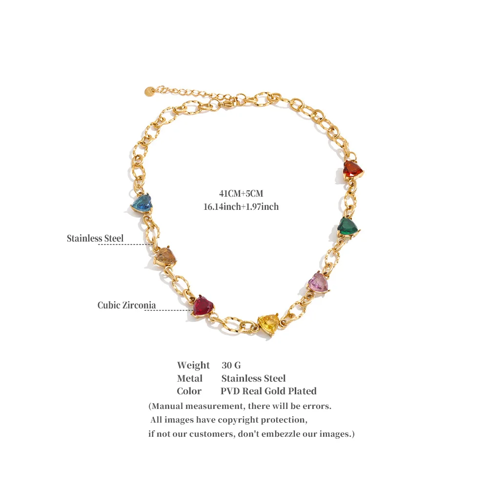 Yhpup Edelstahl-Halskette mit bunten Zirkonia-Herzen, hochwertige, zarte Neuheiten, Fantasy-Schmuck, Geschenk – Detail 1