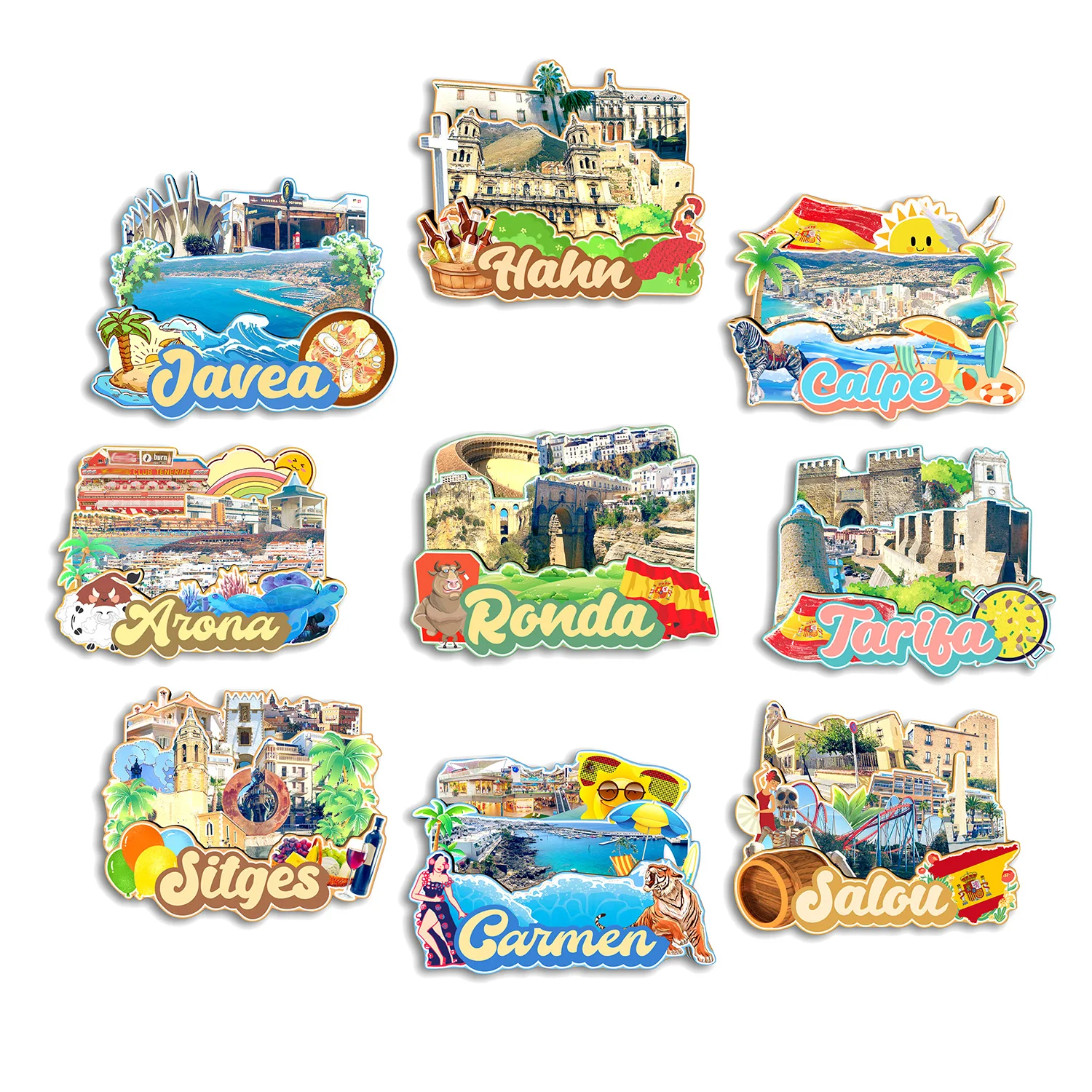 Ronda Salou Carmen Sitges Tarifa Arona Javea Calpe Hahn SPAIN Fridge Magnet Travel Souvenir Gift