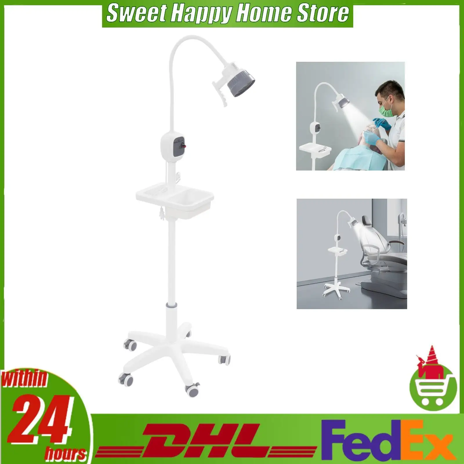 LED Examination Lamp 12W Dimmable Medical Light with 360° Flexible Arm 5 Casters for Surgery Dental Pet Hospital
