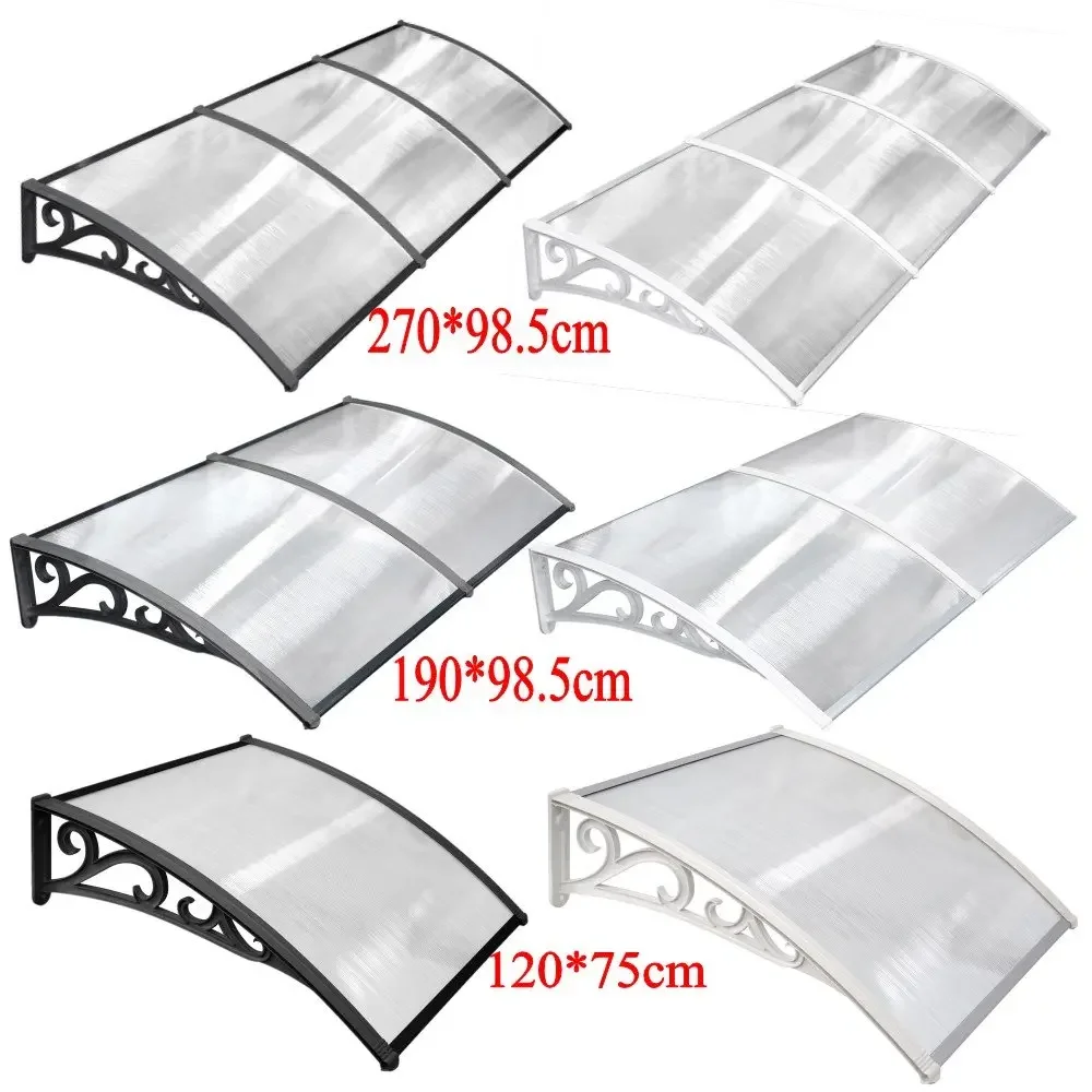 Door Window Outdoor Front Awning Patio Cover UV Rain Protection Sun Shade 1/2/3 Whole Polycarbonate Hollow Sheets Canopy 4 Size