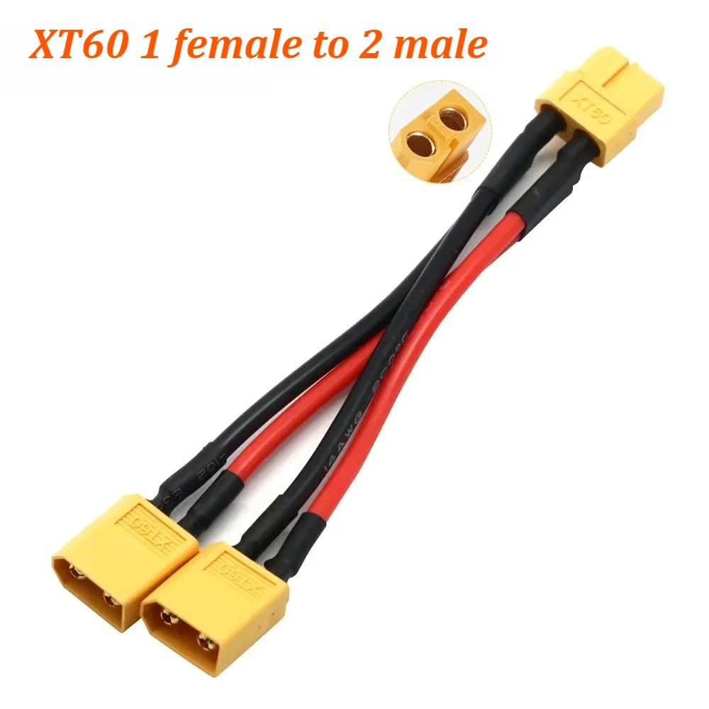 XT60 Parallelle Batterij Connector 3-Way 14AWG Siliconen Draad Mannelijke/Vrouwelijke Dual Extension Y Splitter 100mm voor acculader Motor - afbeelding 1
