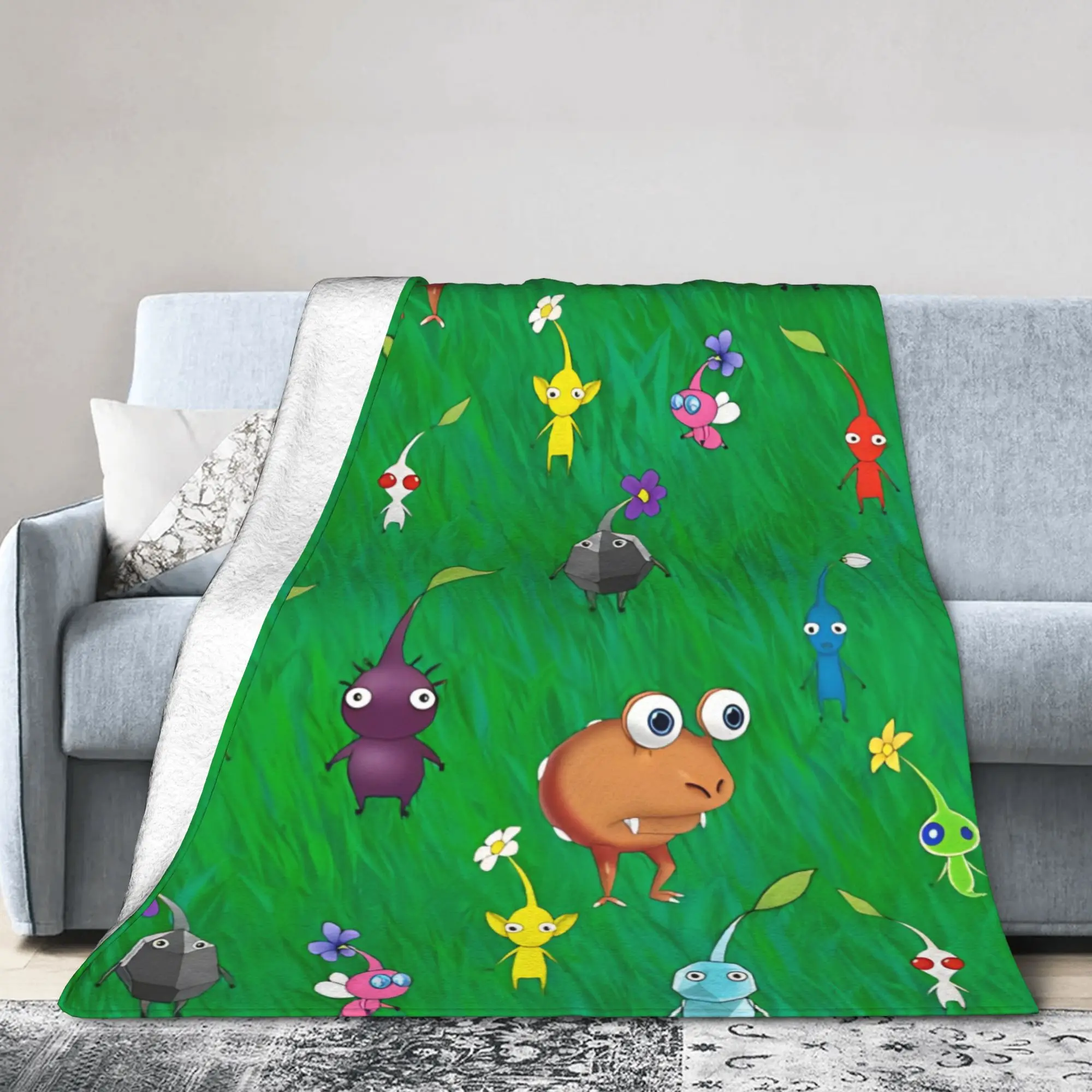 Pikmins Field Knitted Blankets Video Game Cartoon Kids Wool Throw Blanket Home Couch Personalised Soft Warm Bedsprea,