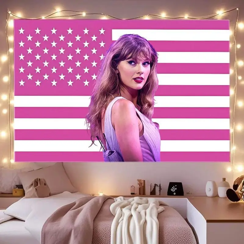 VIKAMA Pink Flag Theme Tapestry Star Bedroom Background Wallpaper Room Decoration Home Decoration