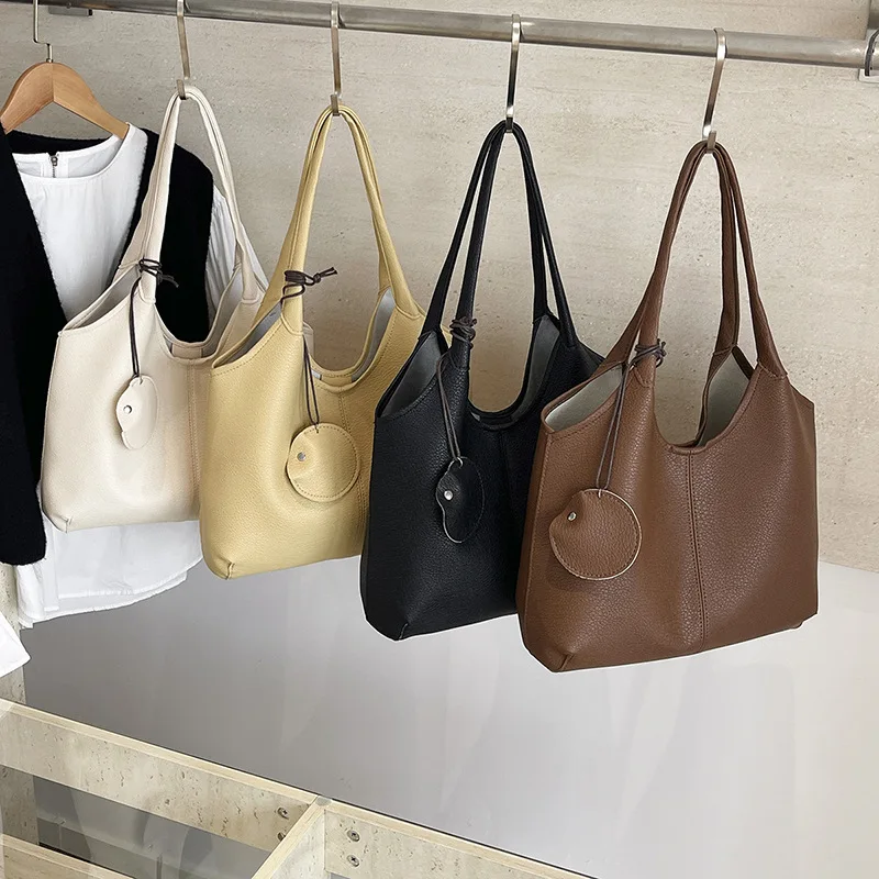 Retro Simple Soft Leather Universal Women's Commuter Tote Bag Fashion Trendy Sweet Cool Handbag Single Shoulder Bag