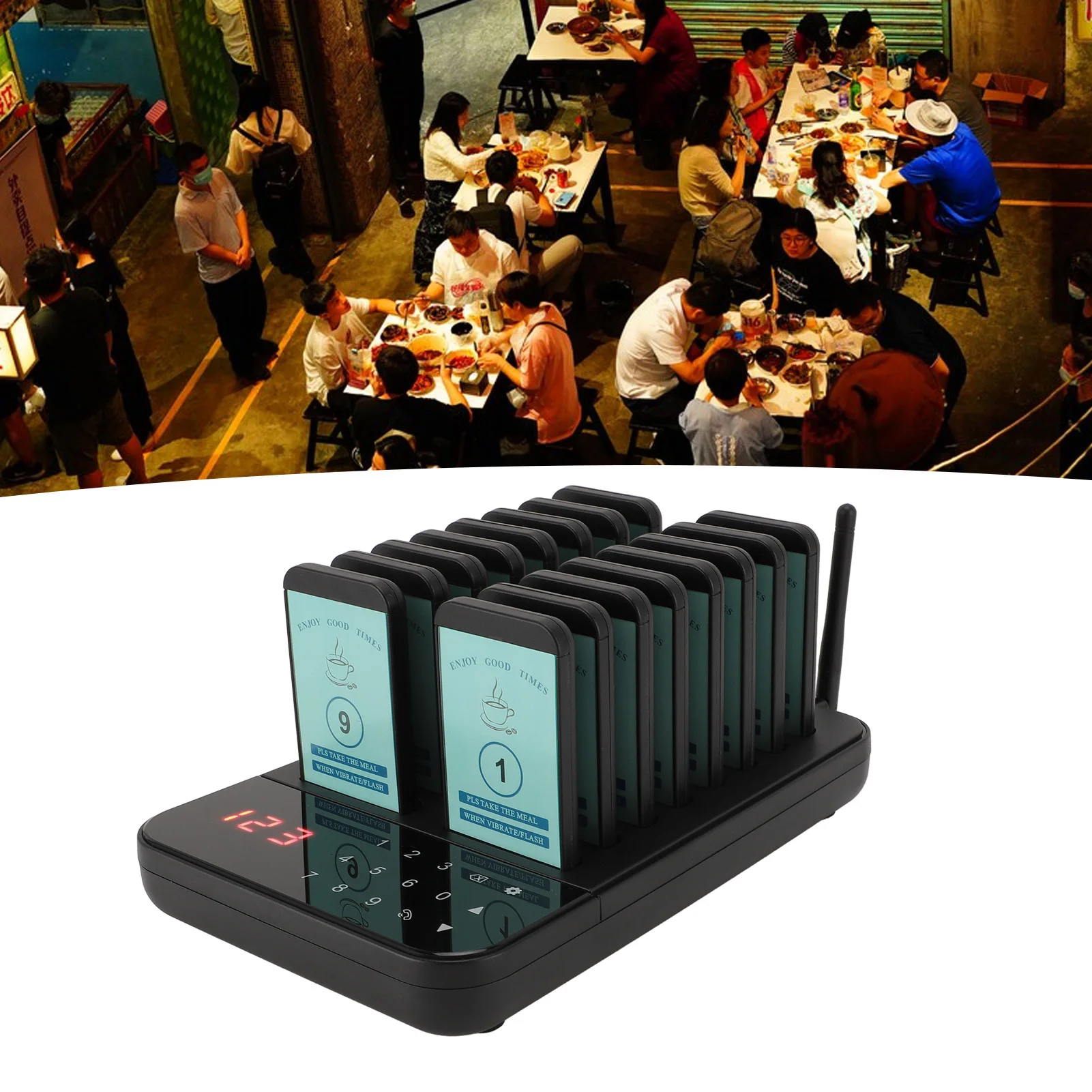 

16PCS Restaurant Pager System 1640ft Long Range 1-999s Timer Vibration Buzzer Alert Guest Queue Calling Device for Cafe Hotel