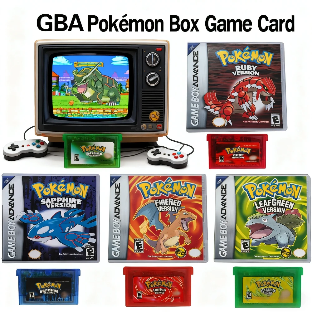 2025-serie Emerald FireRed Leafgreen Ruby Sapphire 5-versies Pokemon GBA Game in Box voor 32-bits videogamecartridge Geen handleiding