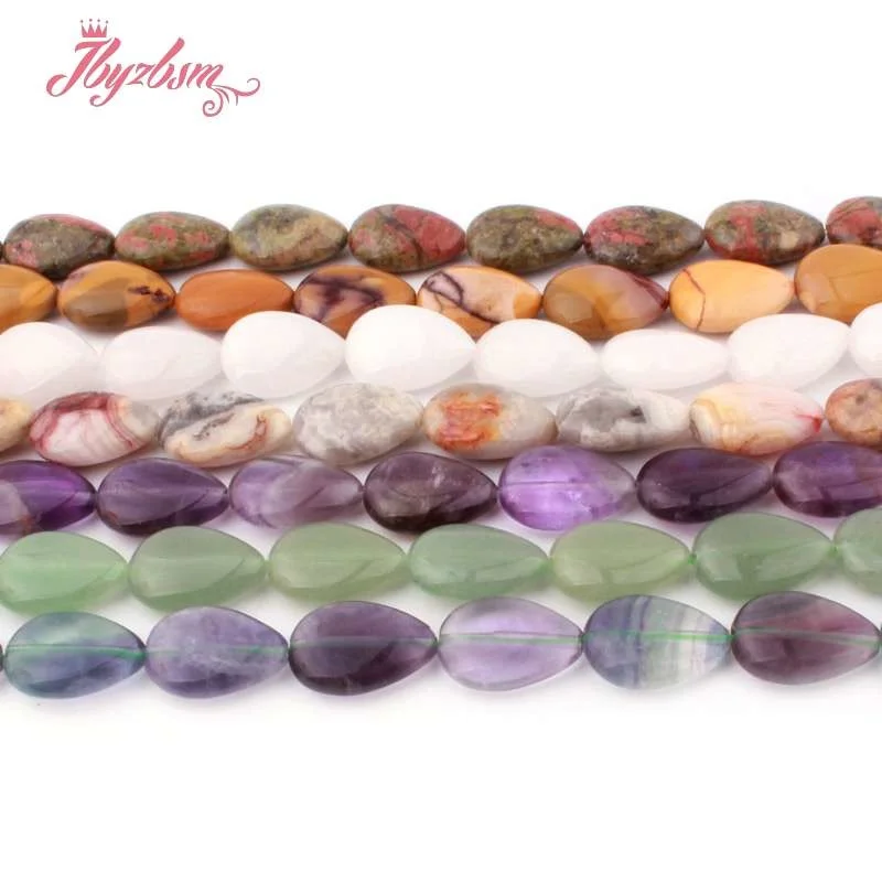 

13x18mm Natural Stone Beads Drop Fluorite Quartz Rhodonite Agates For DIY Necklace Jewelry Making Loose Strand 15" Free Shipping