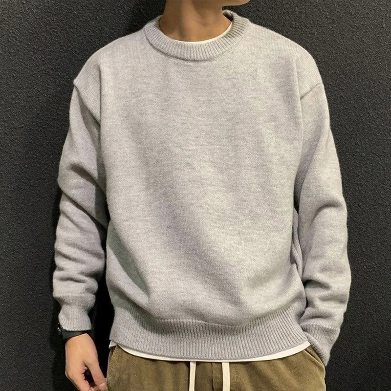 Autumn Winter Solid Color Warm Japanese Fashion Sweaters Man Long Sleeve Trend Casual Male Pullover All Match Streetwear Clothes