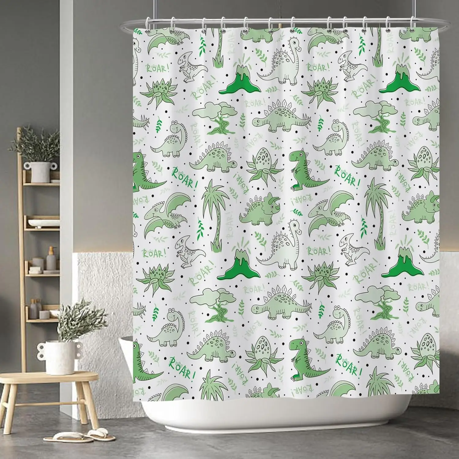 

Cute Cartoon Dinosaur Shower Curtain Sets Green Animals Plants Bath Curtain Boys Girls Bathroom Decorations Polyester Fabric