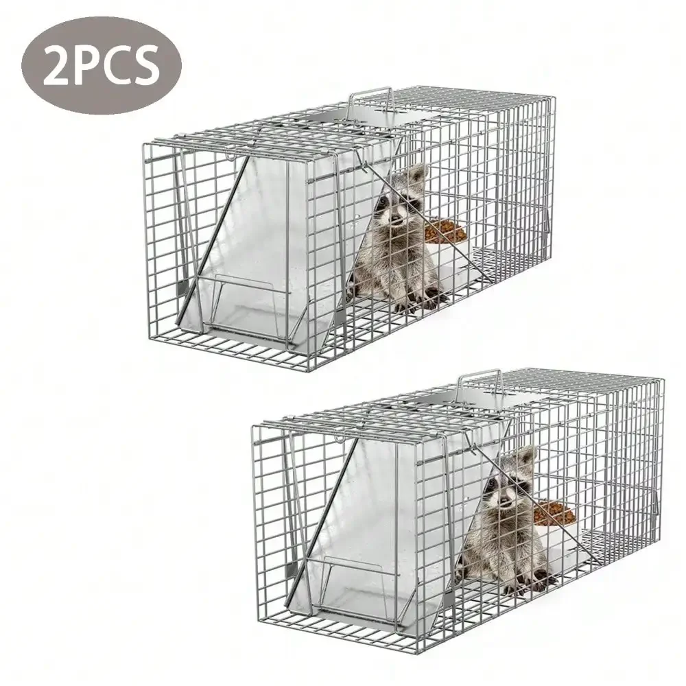 

2X Live Animal Trap Cage 32" Steel Cage Raccoon Rat Cage w/Iron Door For Rodent