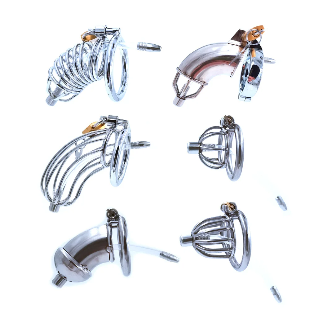 Metal Cock Cage with Urethral Catheter Male Chastity Devices Penis Lock BDSM Husband Loyalty Men Sex Toy Cock Ring Drop Shipping