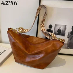 Miękka skórzana torba na ramię damska duża torba Crossbody z szerokim paskiem duża torebka Vintage na ramię nowa elegancka torba typu Hobo Retro Shopper