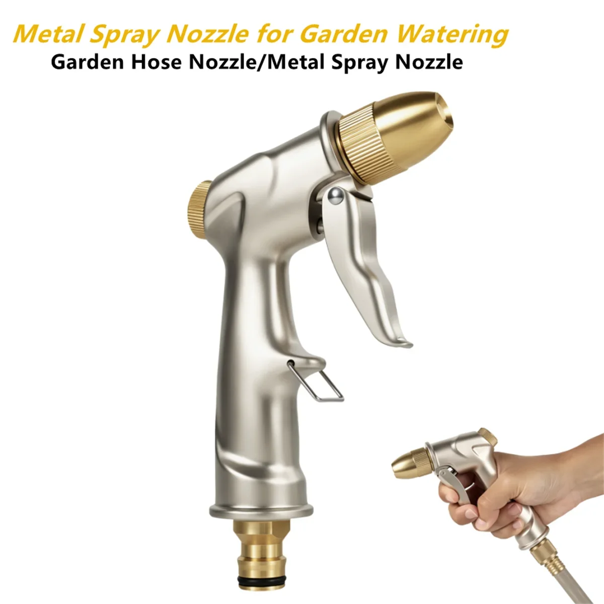 Garden Hose Nozzle High Pressure 4 Spray Modes Brass Nozzle Zinc Alloy Body Leak Proof Water Sprayer for Car Wash Yard Cleaning
