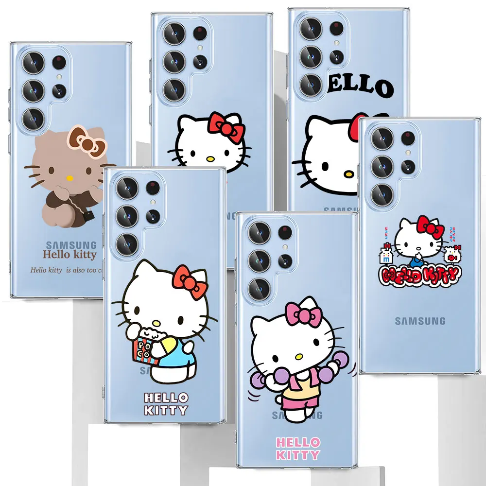 Hello Kitty Cartoon Case for Samsung Galaxy S23 S20 S21 FE S22 S24 Ultra S8 S10 Lite S9 Plus TPU Transparent Soft Phone Cover