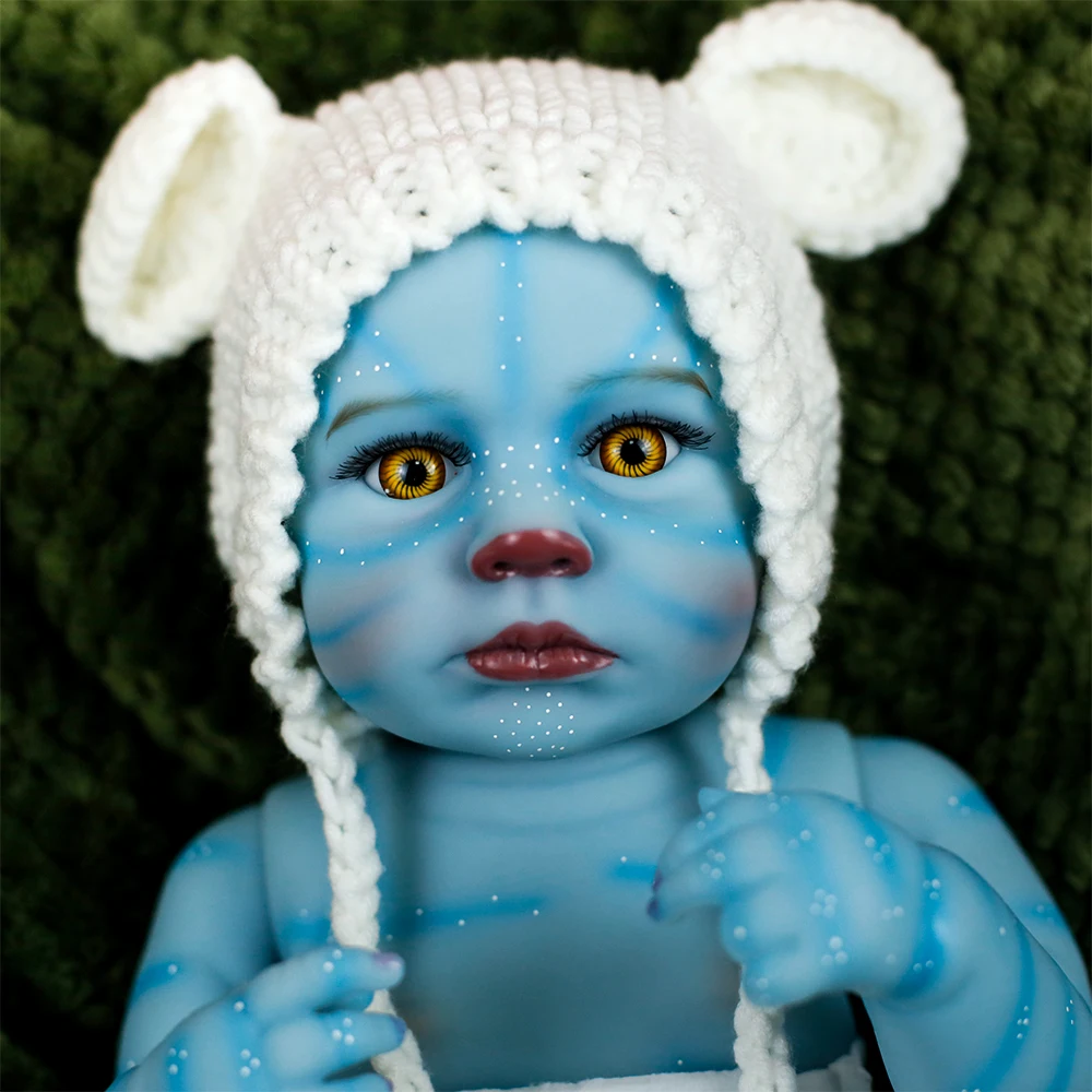 19inch Full Body Soft Vinyl Silicone Loulou Avatar Reborn Baby Doll Lifelike Hand-Drawing Hair Blue 3D Skin High Quality Gifts