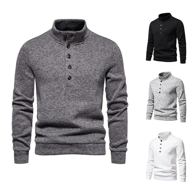 

Personali Knitted Sweater Men's High Collar Button Autumn Winter New Arrival Loose Fit Casual Long Sve Polyester Spandex