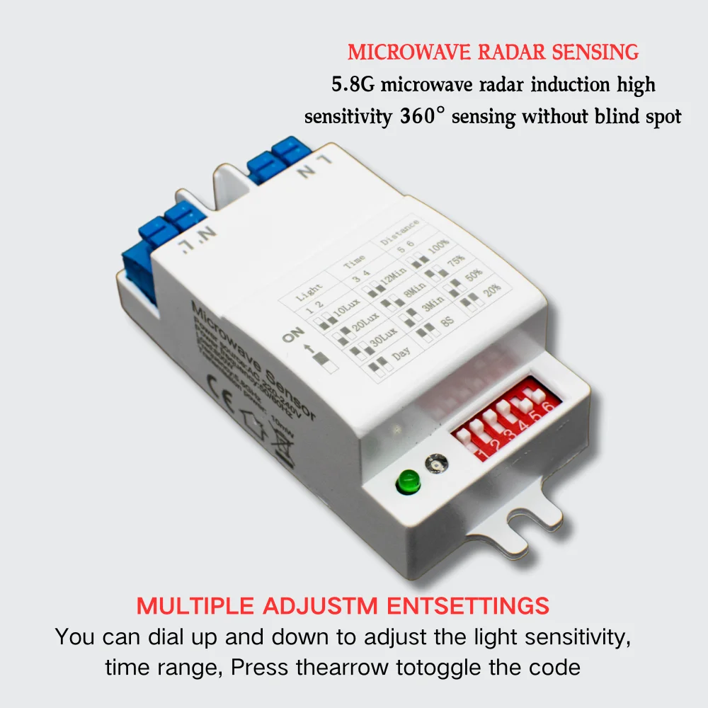 5.8GHz Microwave Radar Sensor Body Motion Detector Sensor Induction Switch 90-265V AC for Home Automation Sensor Lighting