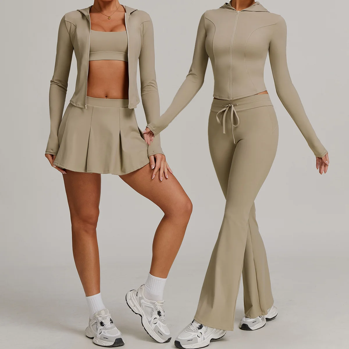 

Комплект для йоги, 2/3 шт., женский солнцезащитный костюм с длинными рукавами для спортзала, бюстгальтер для бега для фитнеса, расклешенная юбка, тренировочная одежда, спортивная одежда высокого качества
